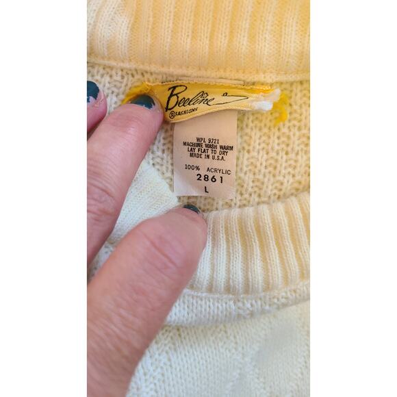 Vintage Beeline cream knit sweaterAcrylic textured made in USA L  Retro - Picture 4 of 4